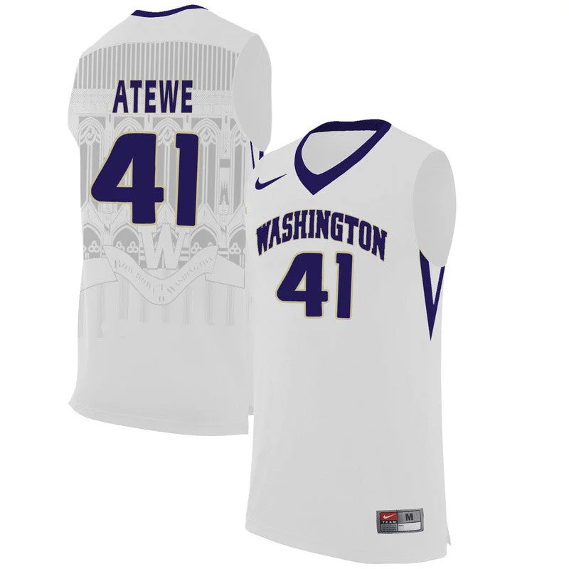 Washington Huskies 41 Matthew Atewe White College Basketball Basketball Jersey