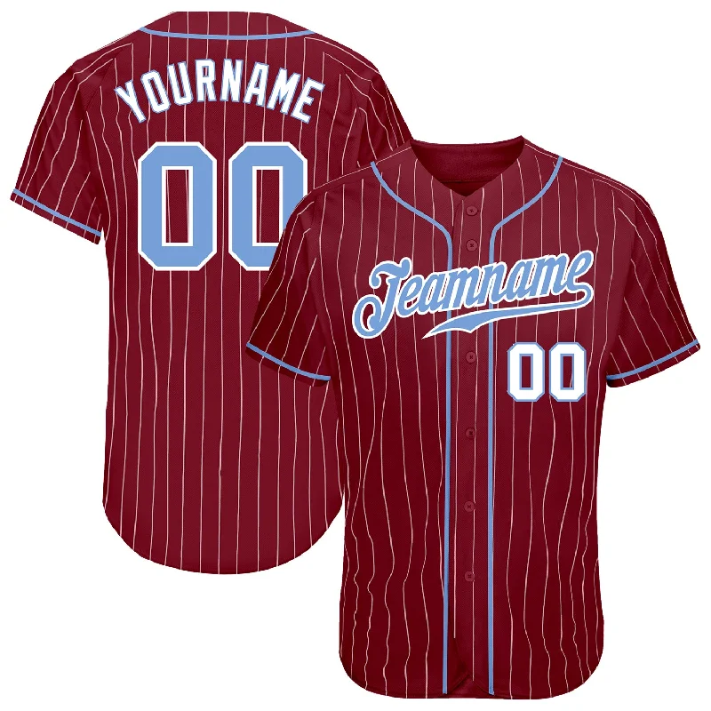 Custom Crimson White Pinstripe Light Blue-White Authentic Baseball Jersey