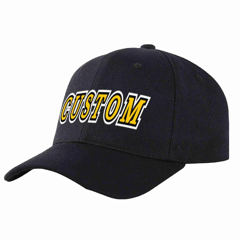 Custom Black Gold-Black Curved Eaves Sport Baseball Cap Design for Men/Women/Youth