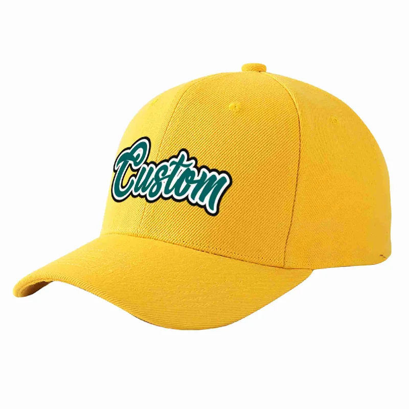 Custom Gold Aqua-White Curved Eaves Sport Baseball Cap Design for Men/Women/Youth