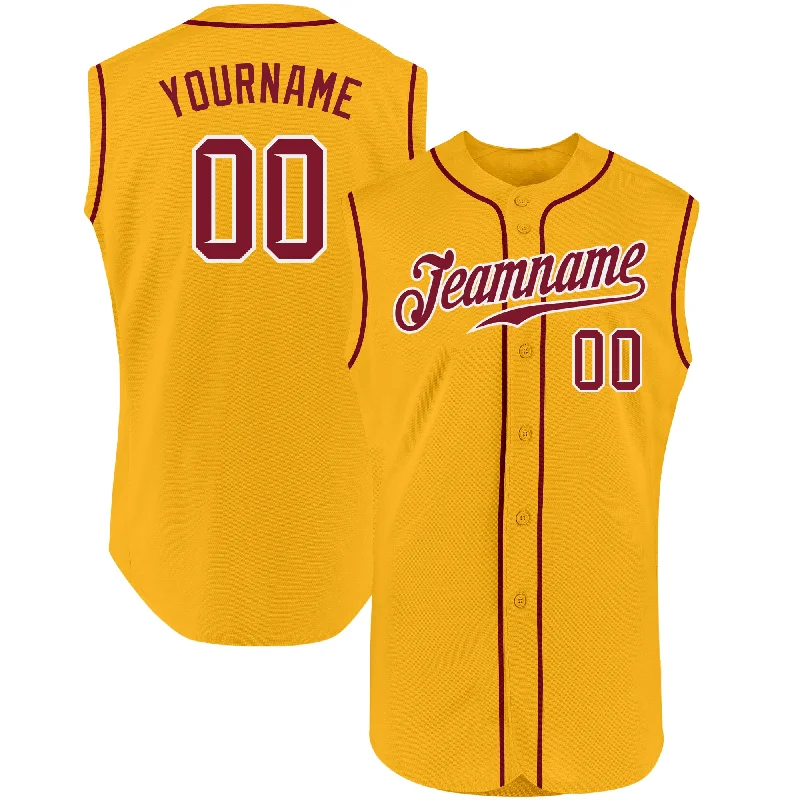 Custom Gold Crimson-White Authentic Sleeveless Baseball Jersey