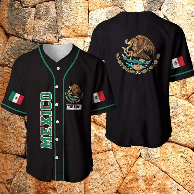 Personalized Eagle Mexico Flag Baseball Jersey, Mexico Shirt Men, Shirt For Men, Mexico Baseball Shirt