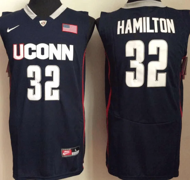 UConn Huskies 32 Richard Hamilton Navy College Basketball Basketball Jersey