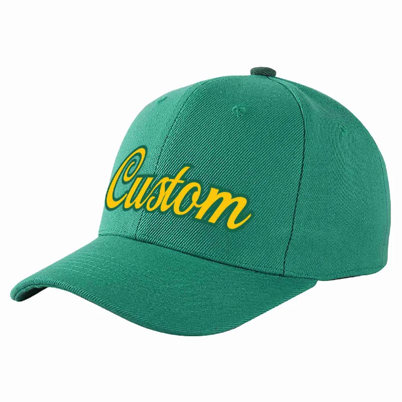 Custom Light Green Gold-Kelly Green Curved Eaves Sport Baseball Cap Design for Men/Women/Youth