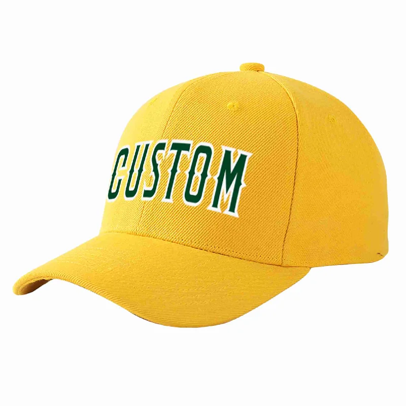 Custom Gold Green-White Curved Eaves Sport Baseball Cap Design for Men/Women/Youth