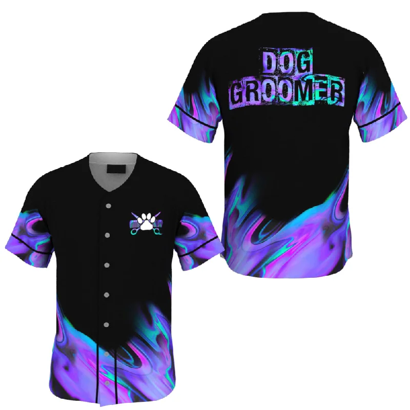 Dog Groomer Blue Purple Baseball Jersey, Groom Salon Uniform