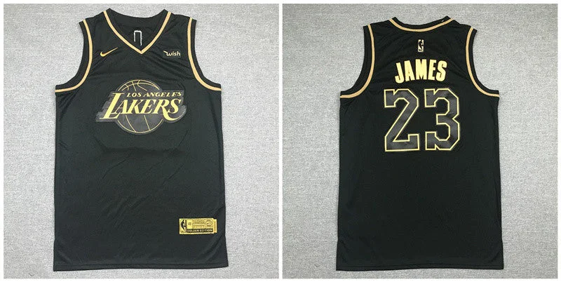 Lakers 23 Lebron James Black Gold Swingman Basketball Jersey