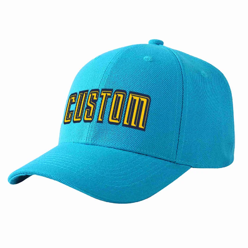 Custom Aqua Gold-Navy Curved Eaves Sport Baseball Cap Design for Men/Women/Youth