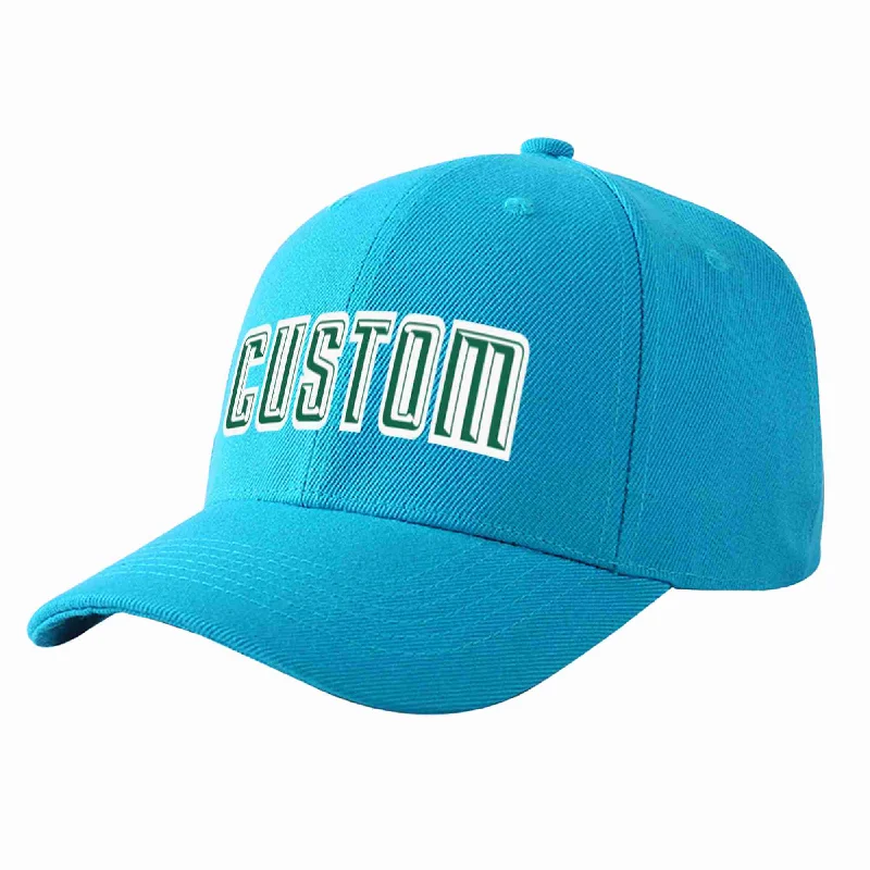 Custom Aqua Kelly Green-White Curved Eaves Sport Baseball Cap Design for Men/Women/Youth