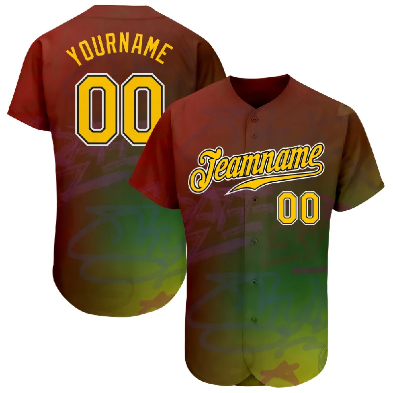 Custom Graffiti Pattern Gold-Black 3D Authentic Baseball Jersey