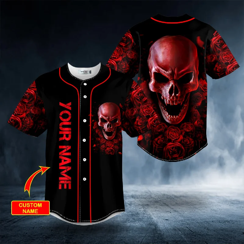 Red Rose Blood Skull Custom Baseball Jersey, Perfect Shirt for Men