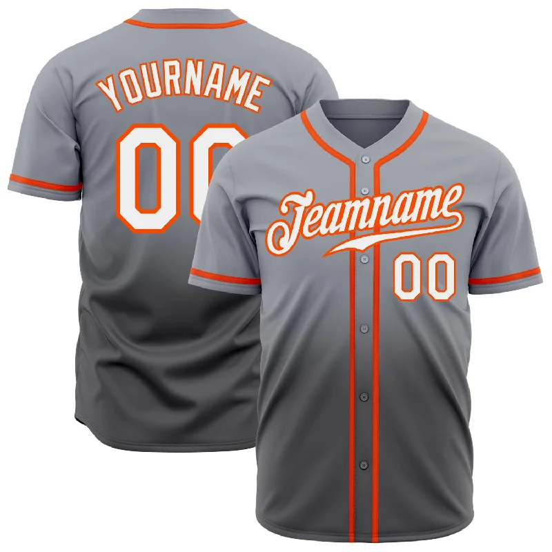 Custom Gray White Steel Gray-Orange Authentic Fade Fashion Baseball Jersey