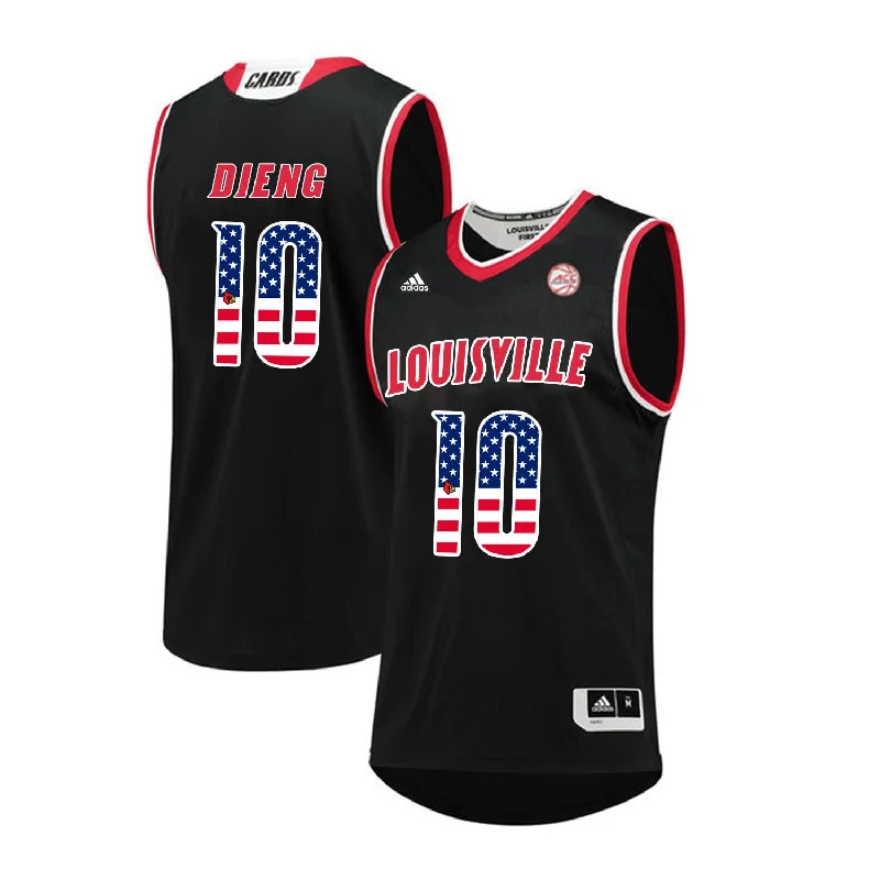 Louisville Cardinals 10 Gorgui Dieng Black USA Flag College Basketball Basketball Jersey