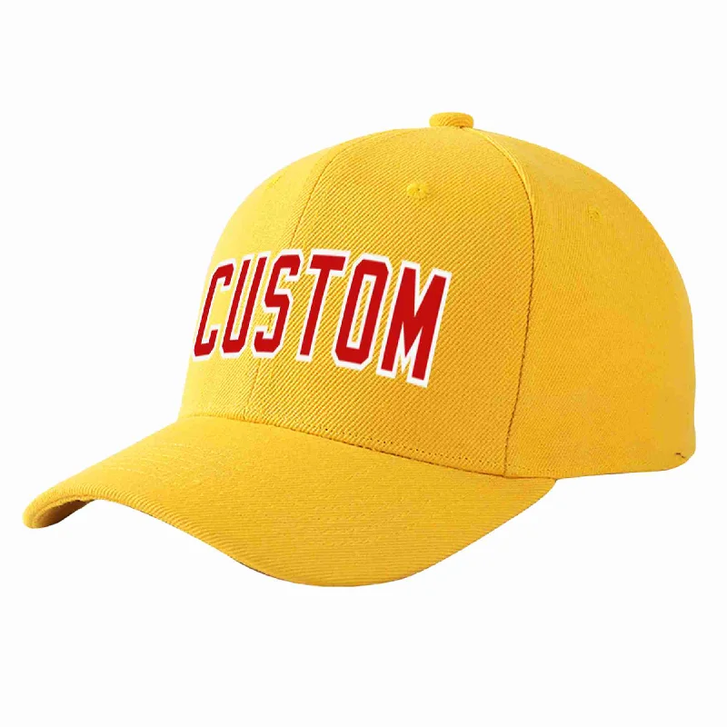 Custom Gold Red-White Curved Eaves Sport Baseball Cap Design for Men/Women/Youth