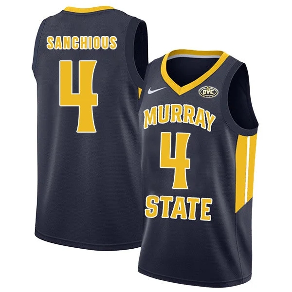 Murray State Racers 4 Brion Sanchious Navy College Basketball Basketball Jersey