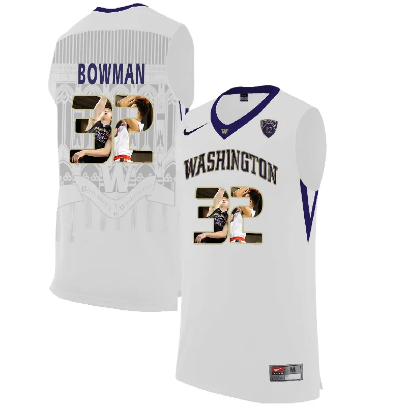 Washington Huskies 32 Greg Bowman White With Portait College Basketball Basketball Jersey