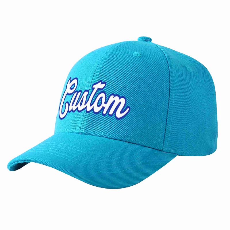 Custom Aqua White-Royal Curved Eaves Sport Baseball Cap Design for Men/Women/Youth