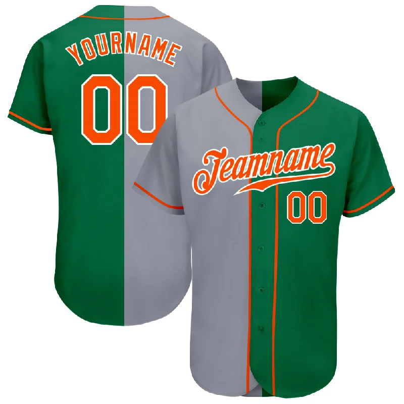 Custom Kelly Green Orange-Gray Authentic Split Fashion Baseball Jersey