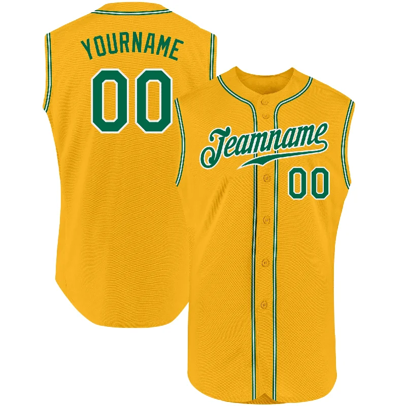 Custom Gold Kelly Green-White Authentic Sleeveless Baseball Jersey