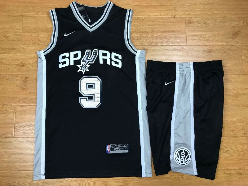 Spurs 9 Tony Parker Black Swingman Basketball Jersey(With Shorts)