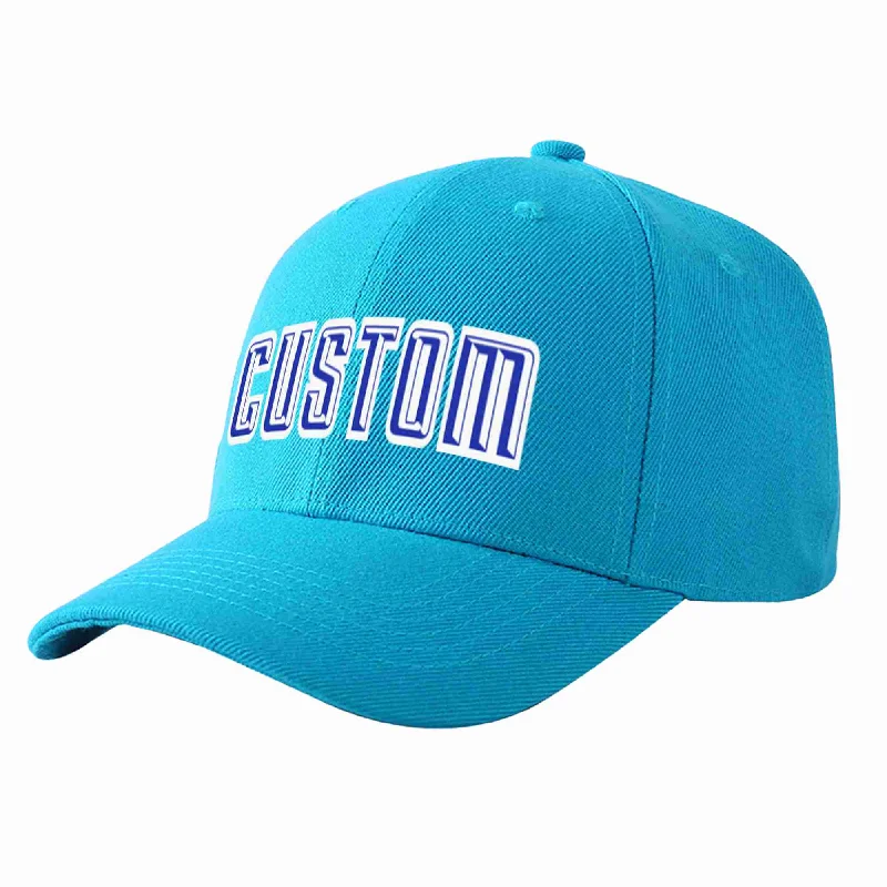 Custom Aqua Royal-White Curved Eaves Sport Baseball Cap Design for Men/Women/Youth