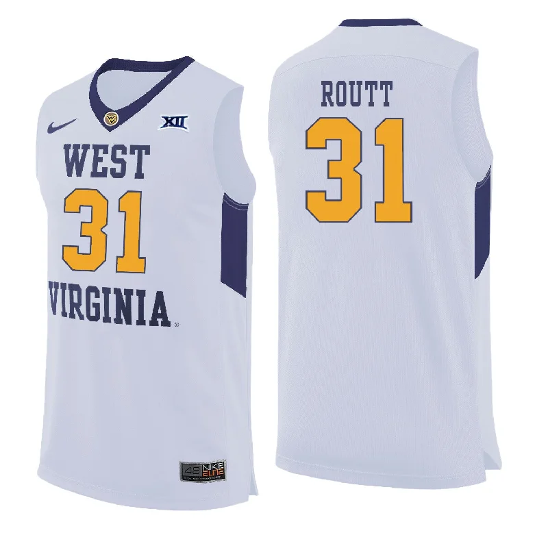 West Virginia Mountaineers 31 Logan Routt White College Basketball Basketball Jersey