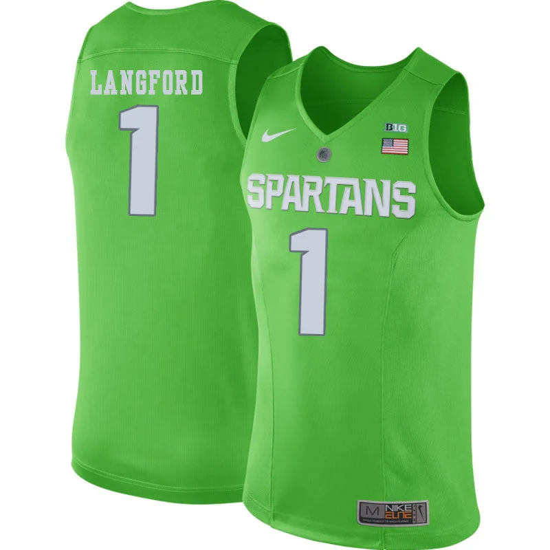 Michigan State 1 Joshua Langford Apple Green College Basketball Basketball Jersey