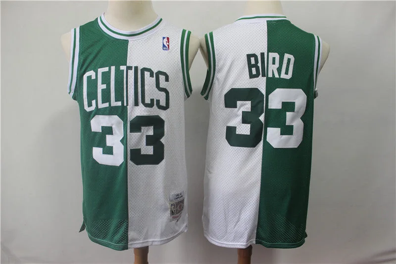 Celtics 33 Larry Bird Green White Split 1985-86 Hardwood Classics Basketball Jersey