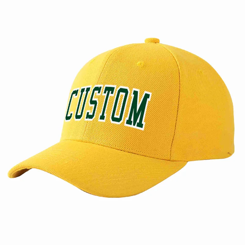 Custom Gold Green-White Curved Eaves Sport Baseball Cap Design for Men/Women/Youth