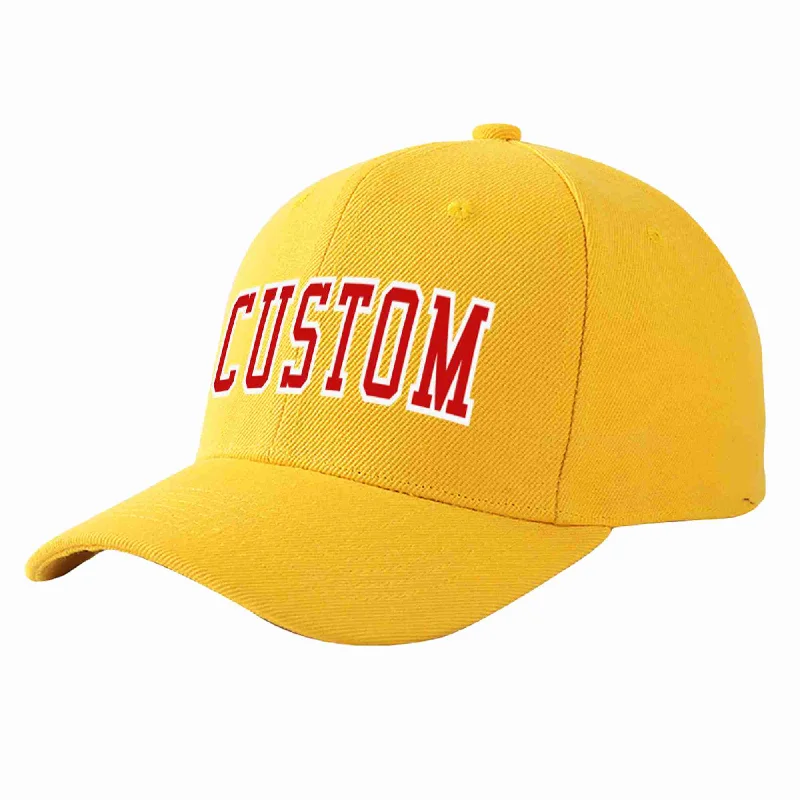 Custom Gold Red-White Curved Eaves Sport Baseball Cap Design for Men/Women/Youth