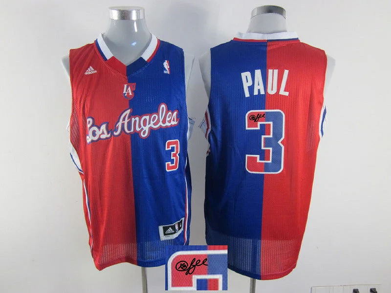 Clippers 3 Paul Red & Blue Split Signature Edition Basketball Jerseys