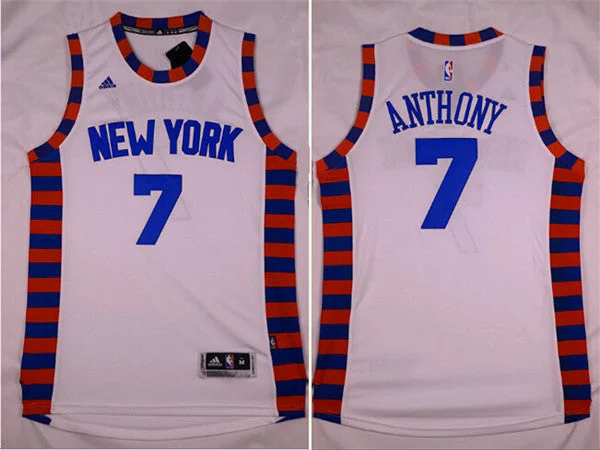 Knicks 7 Carmelo Anthony White Throwback Swingman Basketball Jersey