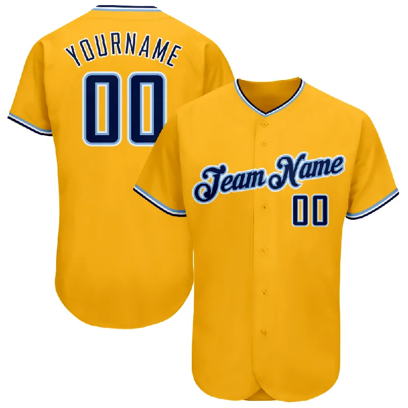 Custom Gold Navy-Light Blue Authentic Baseball Jersey