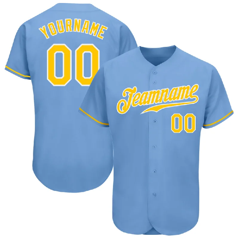 Custom Light Blue Gold-White Authentic Baseball Jersey