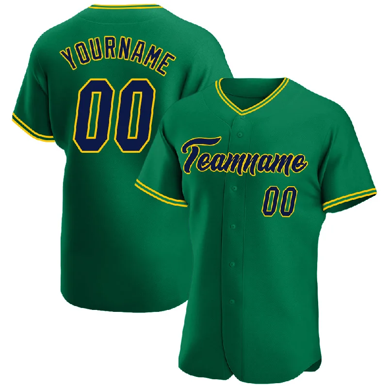 Custom Kelly Green Navy-Gold Authentic Baseball Jersey