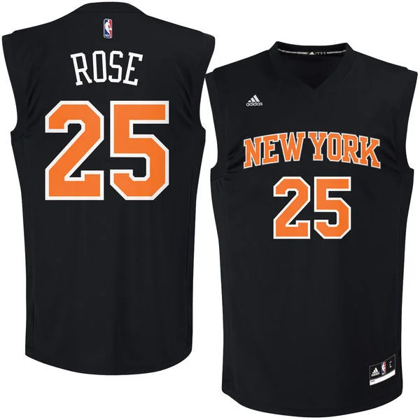 Knicks 25 Derrick Rose Black Fashion Replica Basketball Jersey