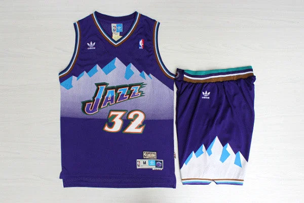 Jazz 32 Karl Malone Purple Hardwood Classics Basketball Jersey(With Shorts)