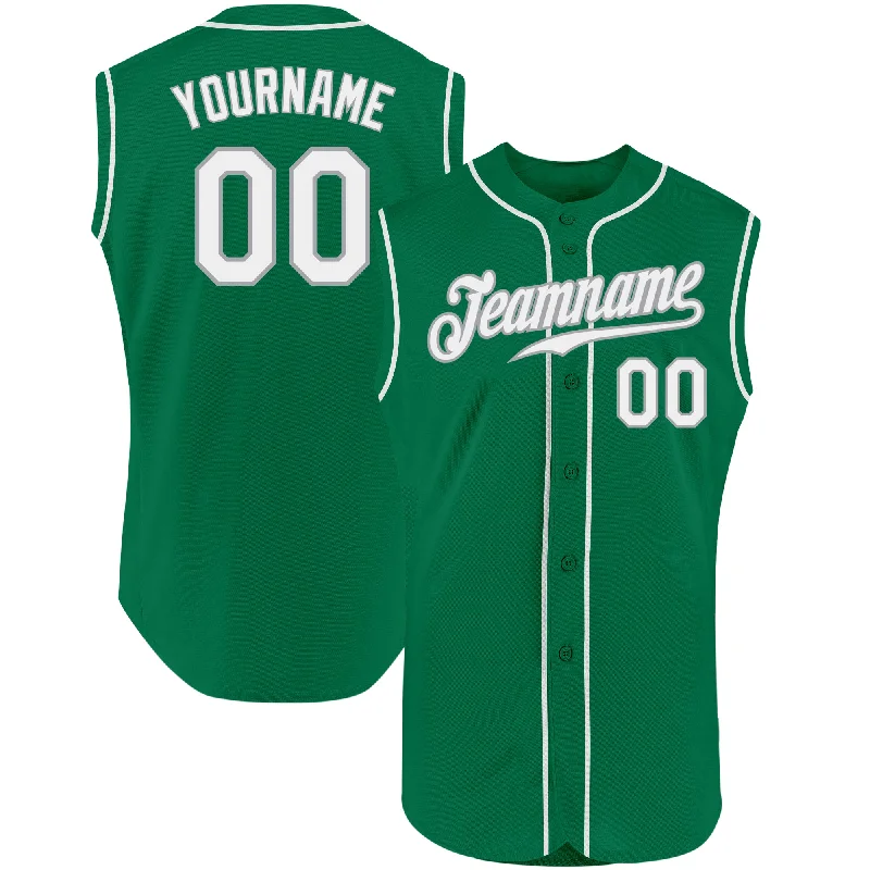 Custom Kelly Green White-Gray Authentic Sleeveless St. Patrick's Day Baseball Jersey