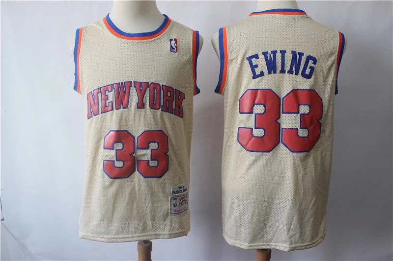 Knicks 33 Patrick Ewing Cream Hardwood Classics Basketball Jersey