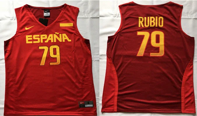 Spain Basketball 79 Ricky Rubio Red Rio Elite Stitched Basketball Jersey