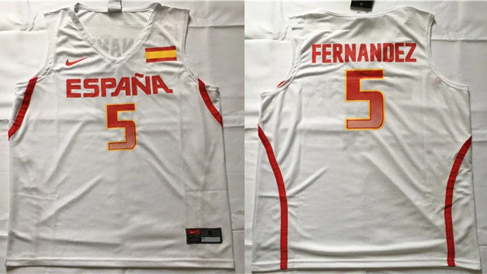 Spain Basketball 5 Rudy Hernandez White Rio Elite Stitched Basketball Jersey