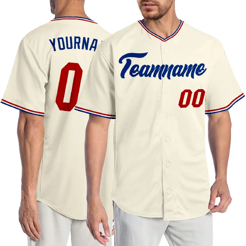 Custom Cream Red-Royal Authentic Baseball Jersey