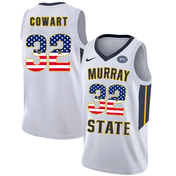 Murray State Racers 32 Darnell Cowart White USA Flag College Basketball Basketball Jersey