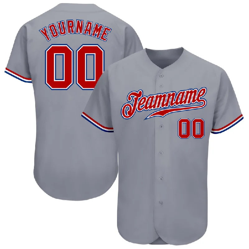 Custom Gray Red White-Royal Authentic Baseball Jersey