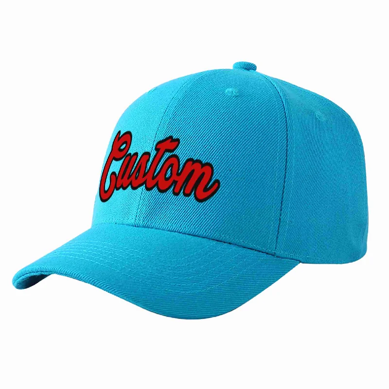 Custom Aqua Red-Black Curved Eaves Sport Baseball Cap Design for Men/Women/Youth