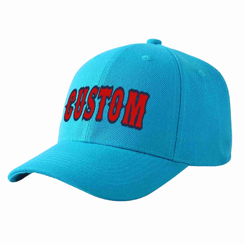 Custom Aqua Red-Navy Curved Eaves Sport Baseball Cap Design for Men/Women/Youth