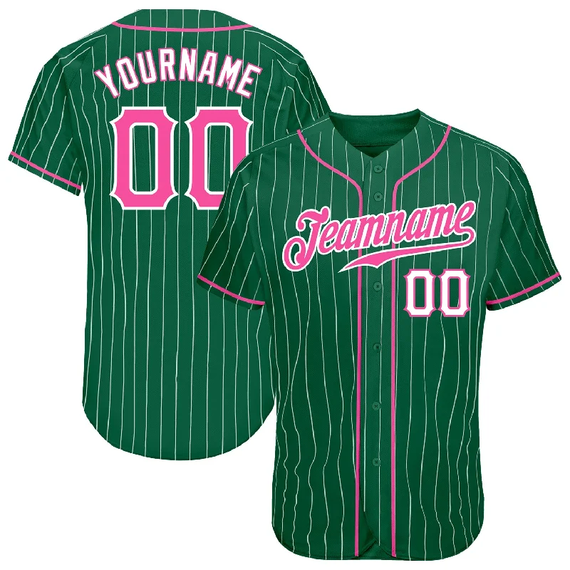 Custom Kelly Green White Pinstripe Pink-White Authentic Baseball Jersey