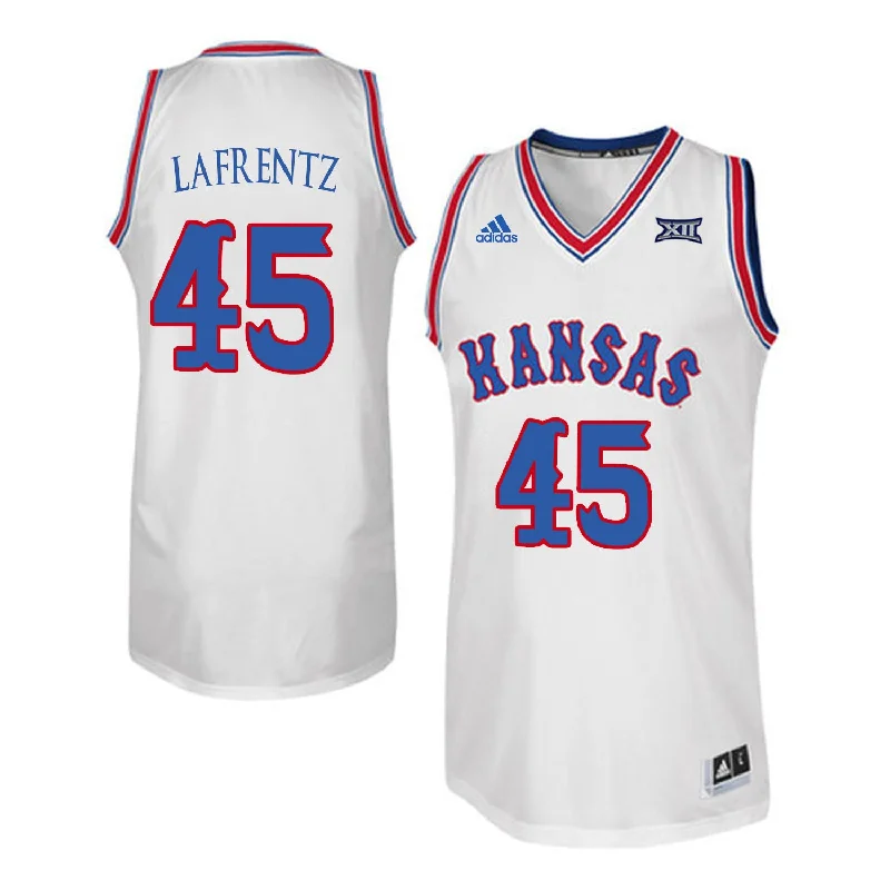 Kansas Jayhawks 45 Raef LaFrentz White Throwback College Basketball Basketball Jersey