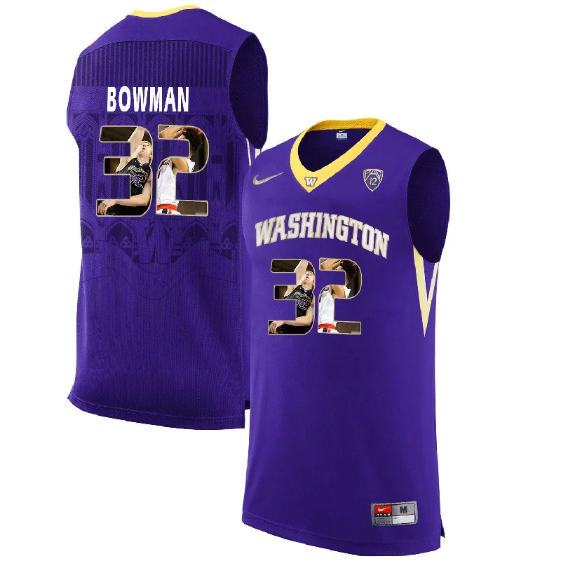 Washington Huskies 32 Greg Bowman Purple With Portait College Basketball Basketball Jersey