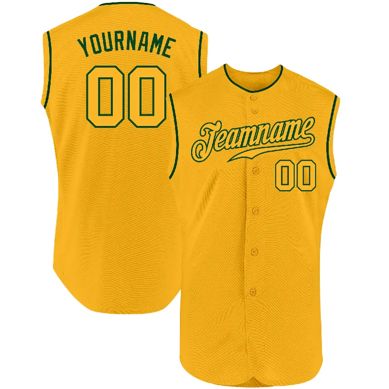 Custom Gold Gold-Green Authentic Sleeveless Baseball Jersey